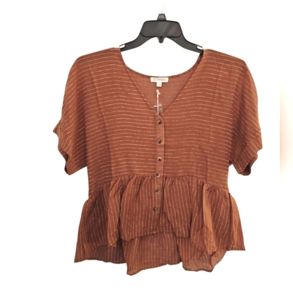 NWT Anthropologie Blu Pepper Womens Brown Stripes Peplum Top Size S - Picture 4 of 4